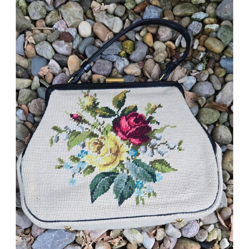 Vintage Floral Tapestry Purse Martha Klein Creation Gold Clasp Handbag